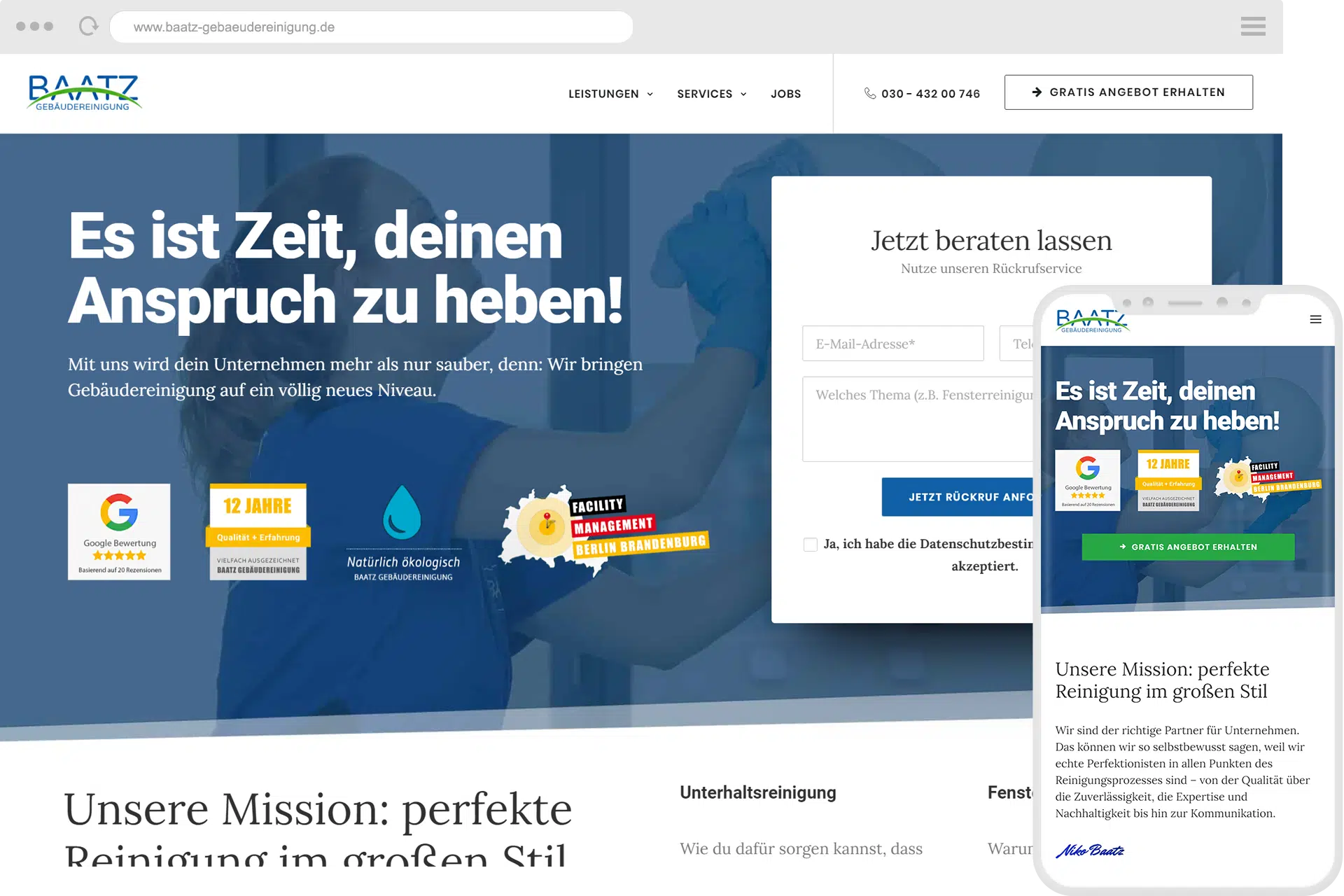 Webdesign für eine Gebäudereinigung Referenz - Webseite erstellen lassen